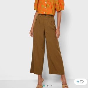 High-Rise Wide-Leg Pleated Ankle Pant